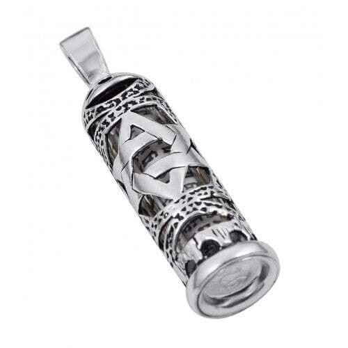 Necklace Sterling Silver Mezuzah with Magen David