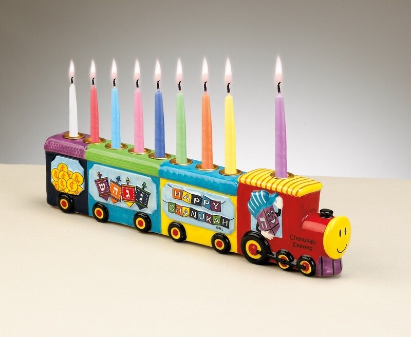 Menorah &quot;Chanukah Express&quot; Hand Painted