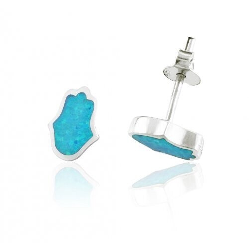 Earrings Sterling Silver Hamsa Blue Opal