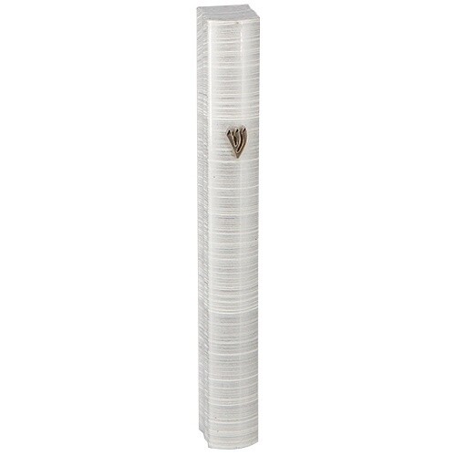 Mezuzah Metallic White &amp; Grey Stripes 10cm
