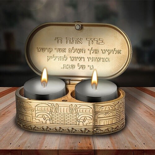 Travel Candlesticks Rose Gold with blue Stones