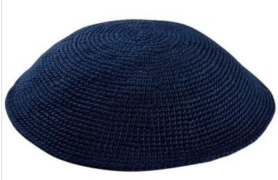 Kippah Dark Blue Knitted DMC 14cm