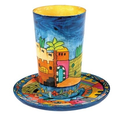 Kiddush Cup &amp; Plate - Jerusalem Hand Painted