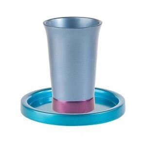 Kiddush Cup Aluminium Turquoise, Blue &amp; Violet with Plate