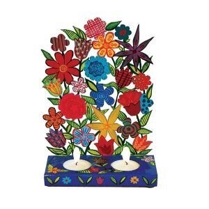 Candlestick Laser Cut Hand Painted Flowers