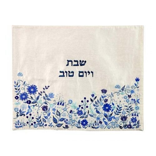 Challah Cover - Embroidered Blue Flowers