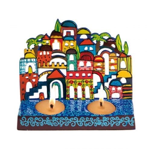 Candlesticks Laser Cut Hand Painted Jerusalem