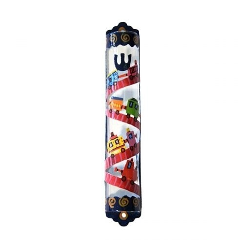 Mezuzah Handpainted Laser Cut Train 15cm