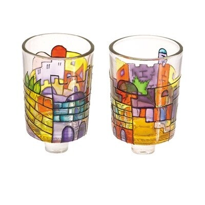 Glass Candle Holders Hand Painted Jerusalem