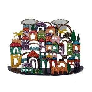 Candlestick Jerusalem Laser Cut &amp; Hand Painted Jerusalem