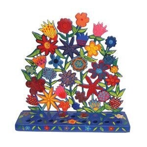 Menorah Laser Cut Painted Flowers