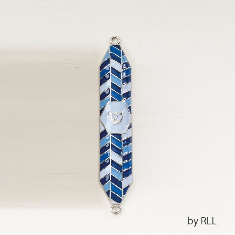Mezuzah Enamel Blue 12cm