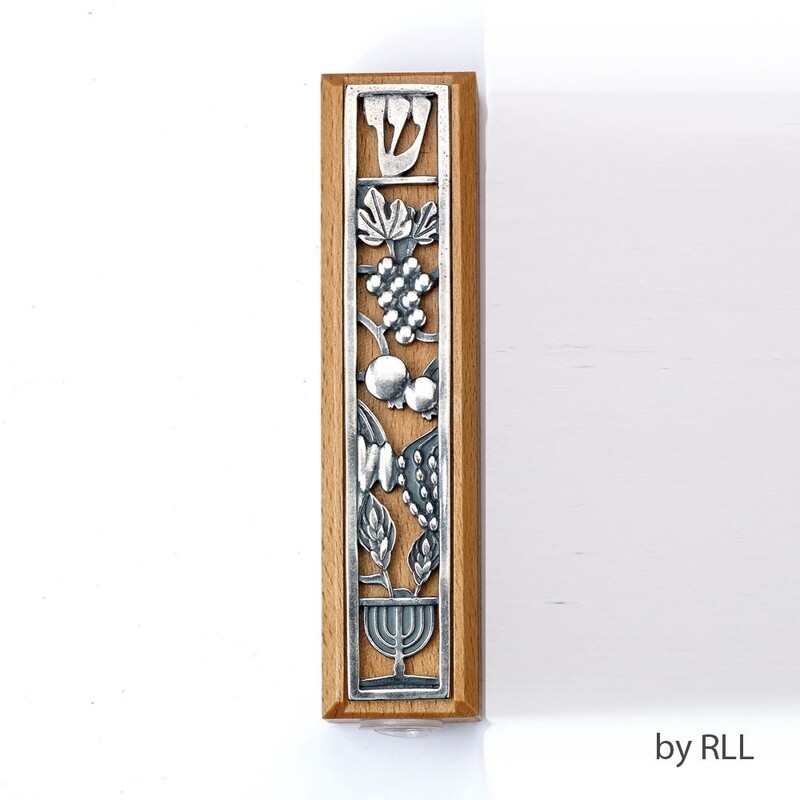 Mezuzah Boxwood with Metal Design 12 cm