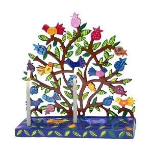 Menorah Laser Cut Painted Pomegranates + Birds