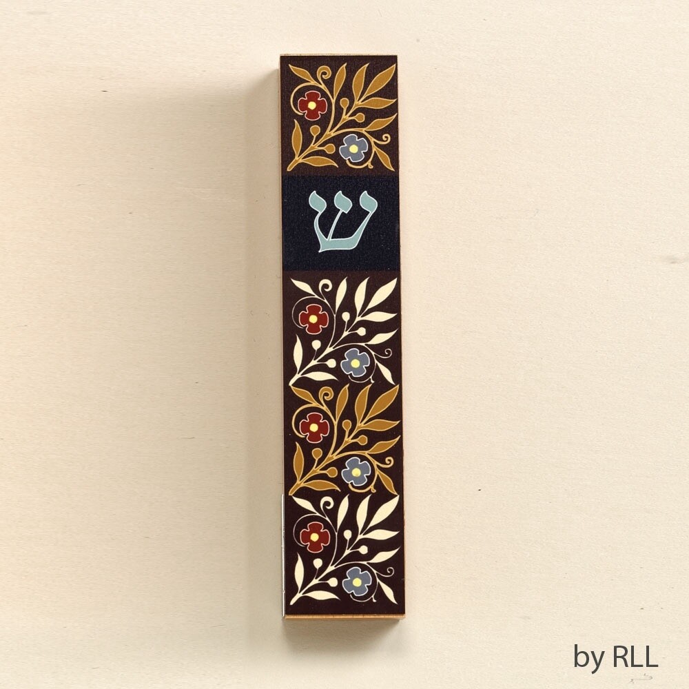 Mezuzah Aluminum &amp; Lucite Dark Floral