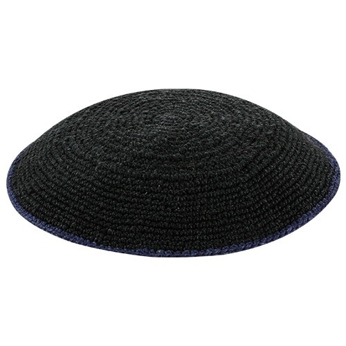 Kippah DMC Black with Navy Stripe 17cm