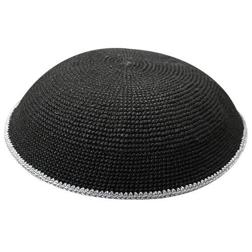 Kippah Black with Grey Line 12cm