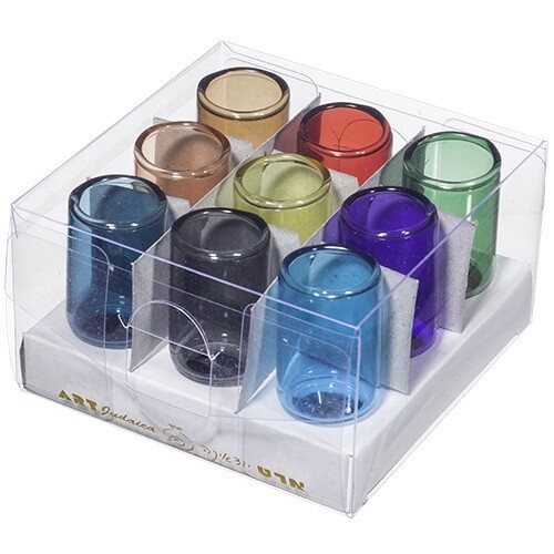 Oil Cups Coloured Glass Pack of 9