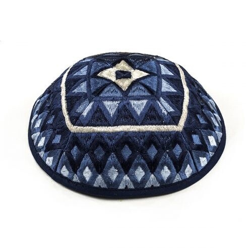 Kippah Embroidered Squares Blue