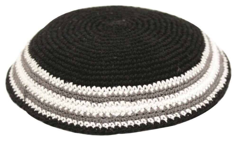 Kippah Black with Grey and White- 16cm