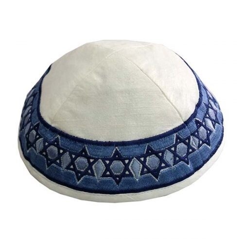 Kippah Embroidered Magen David Blue &amp; White