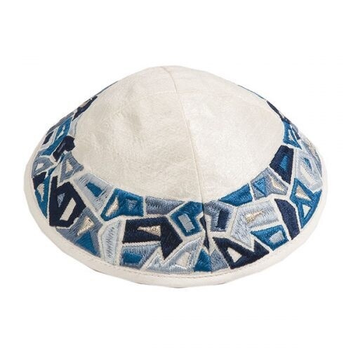 Kippah Embroidered Geometry Blue