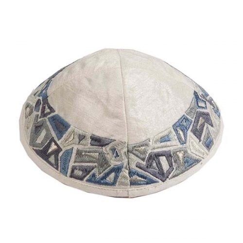 Kippah Embroidered Geometry Grey