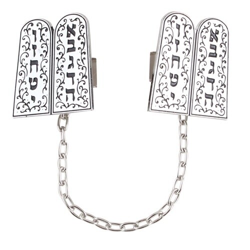 Tallis Clips Nickel &quot;Luchot Habrit &quot; With Chain