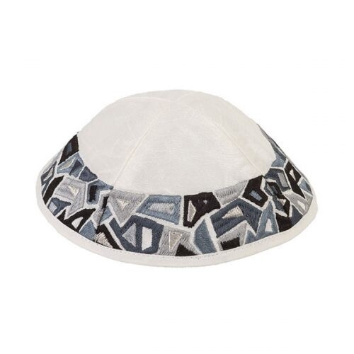 Kippah Embroidered Geometry Black and Grey