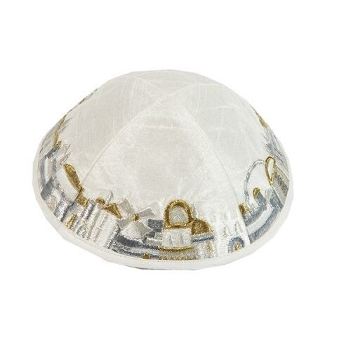 Kippah Embroidered Jerusalem Silver &amp; Gold