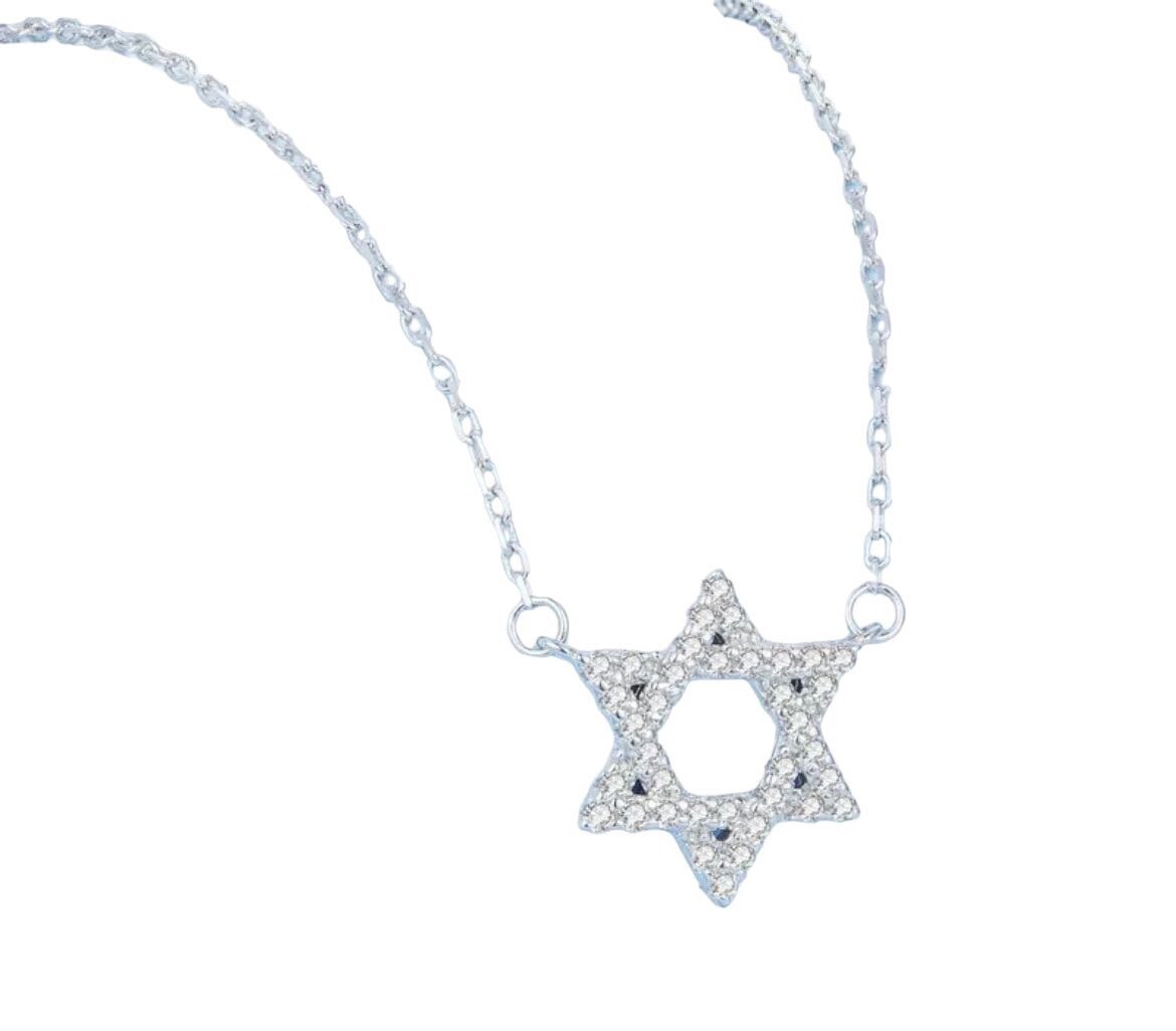 Necklace Magen David  Silver with Diamante