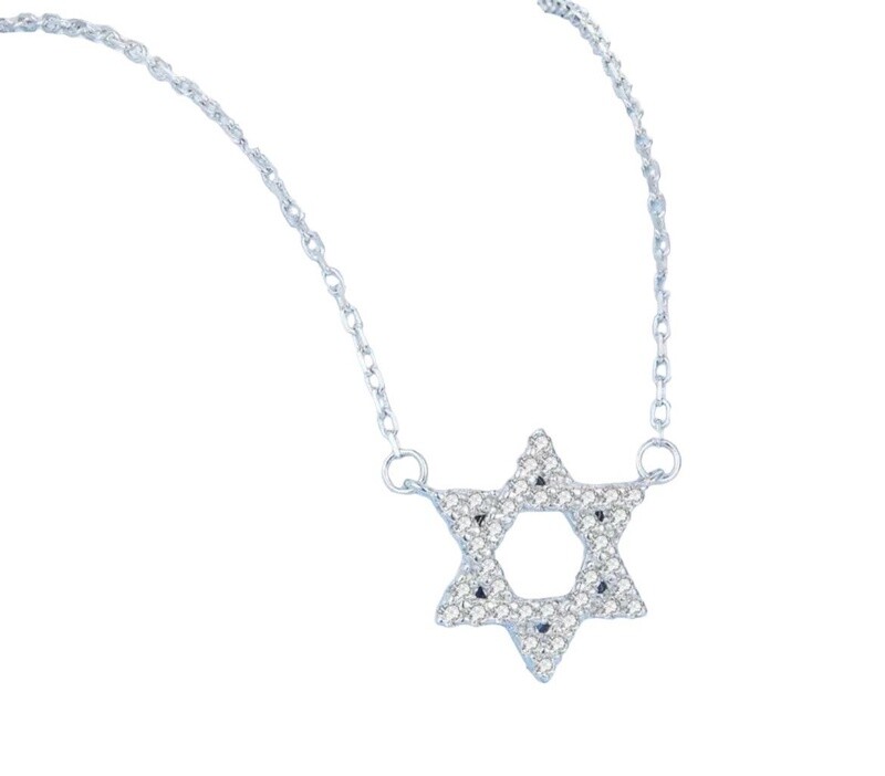 Necklace Magen David  Silver with Diamante