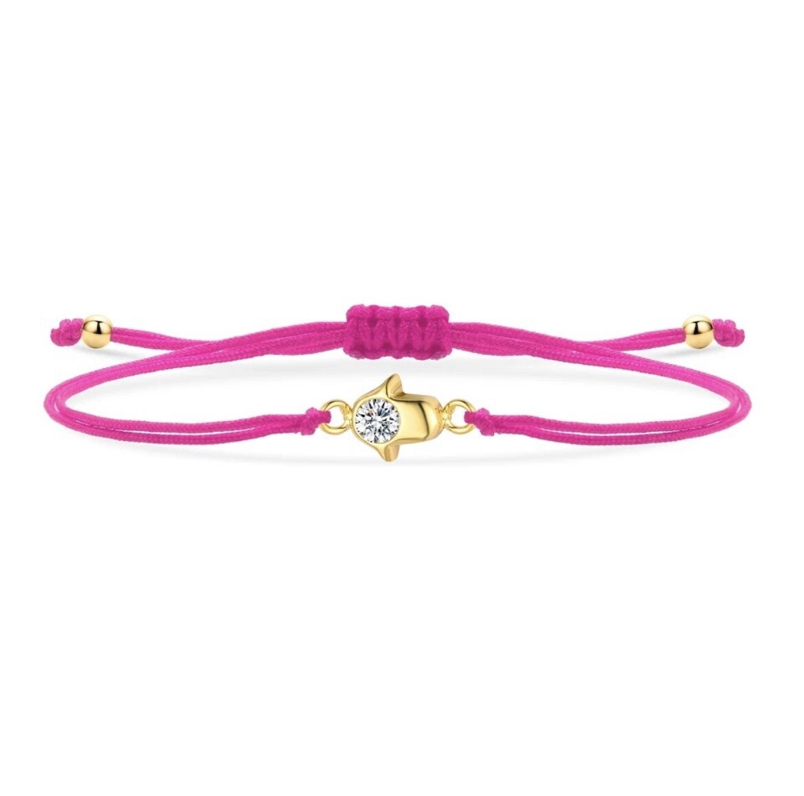 Bracelet Hamsa Silver on Pink Rope