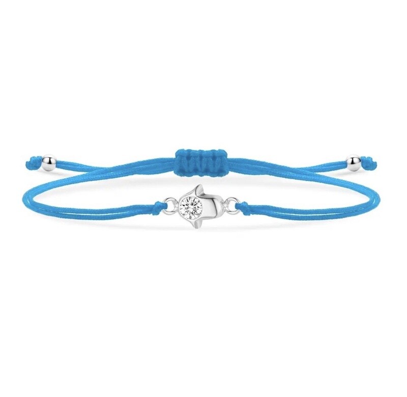 Bracelet Silver Hamsa on Blue Rope