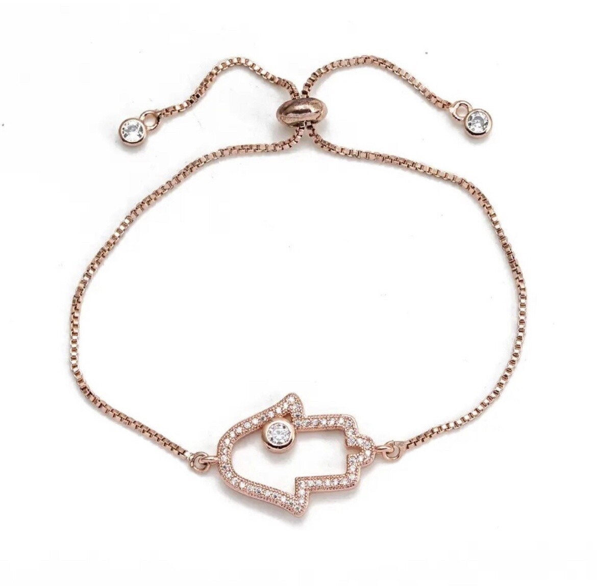 Bracelet Rose Gold Hamsa Open Stone