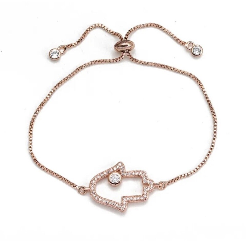 Bracelet Rose Gold Hamsa Open Stone