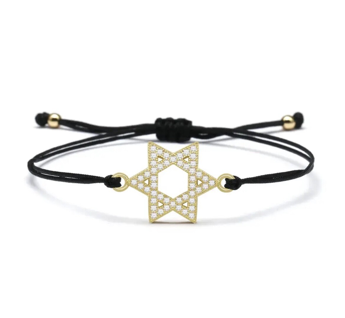 Bracelet Magen David Rose Gold on Black Rope