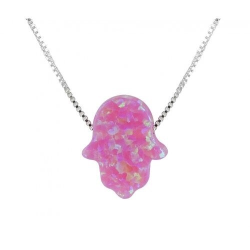 Necklace Pink Opal Hamsa