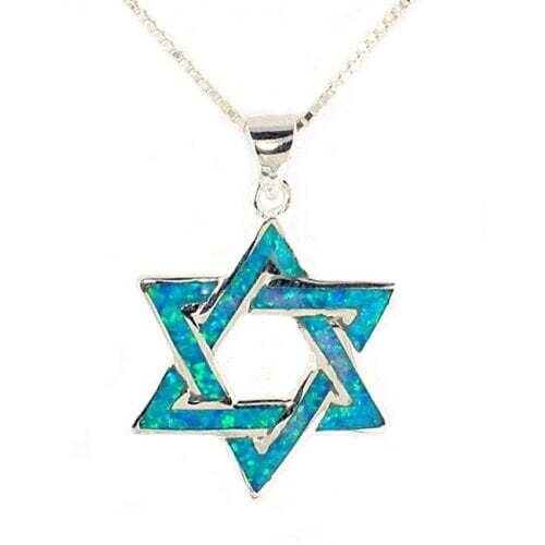 Necklace Sterling Silver &amp; Opal Interlocked Magen David