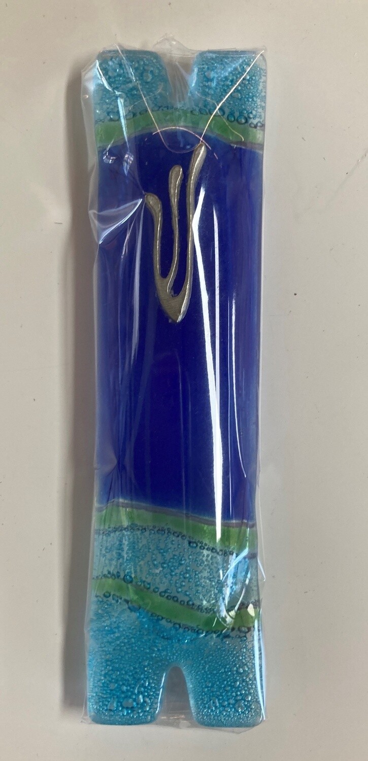 Art Mezuzah Blue/Turquoise Fused Glass DJ