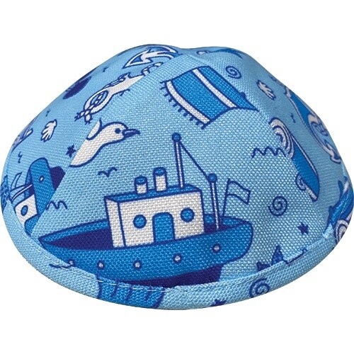 Kippah Fabric Ships &amp; Sea Side Child 17 cm