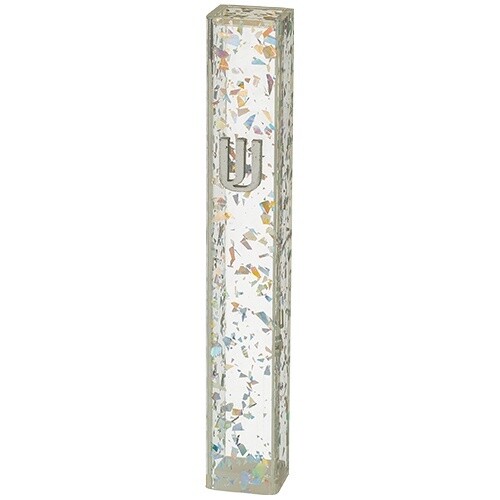 Mezuzah Perspex Glitter Silver 12 cm