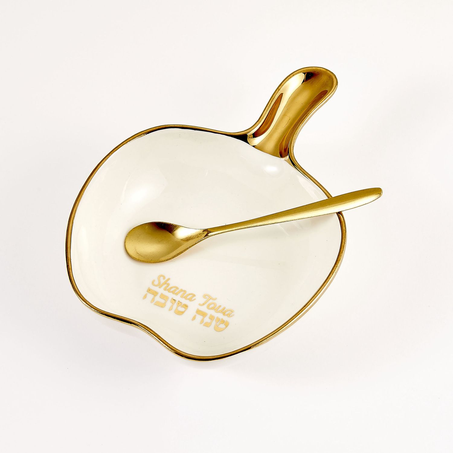 Honey Dish Apple Shaped Gold Accents with Spoon