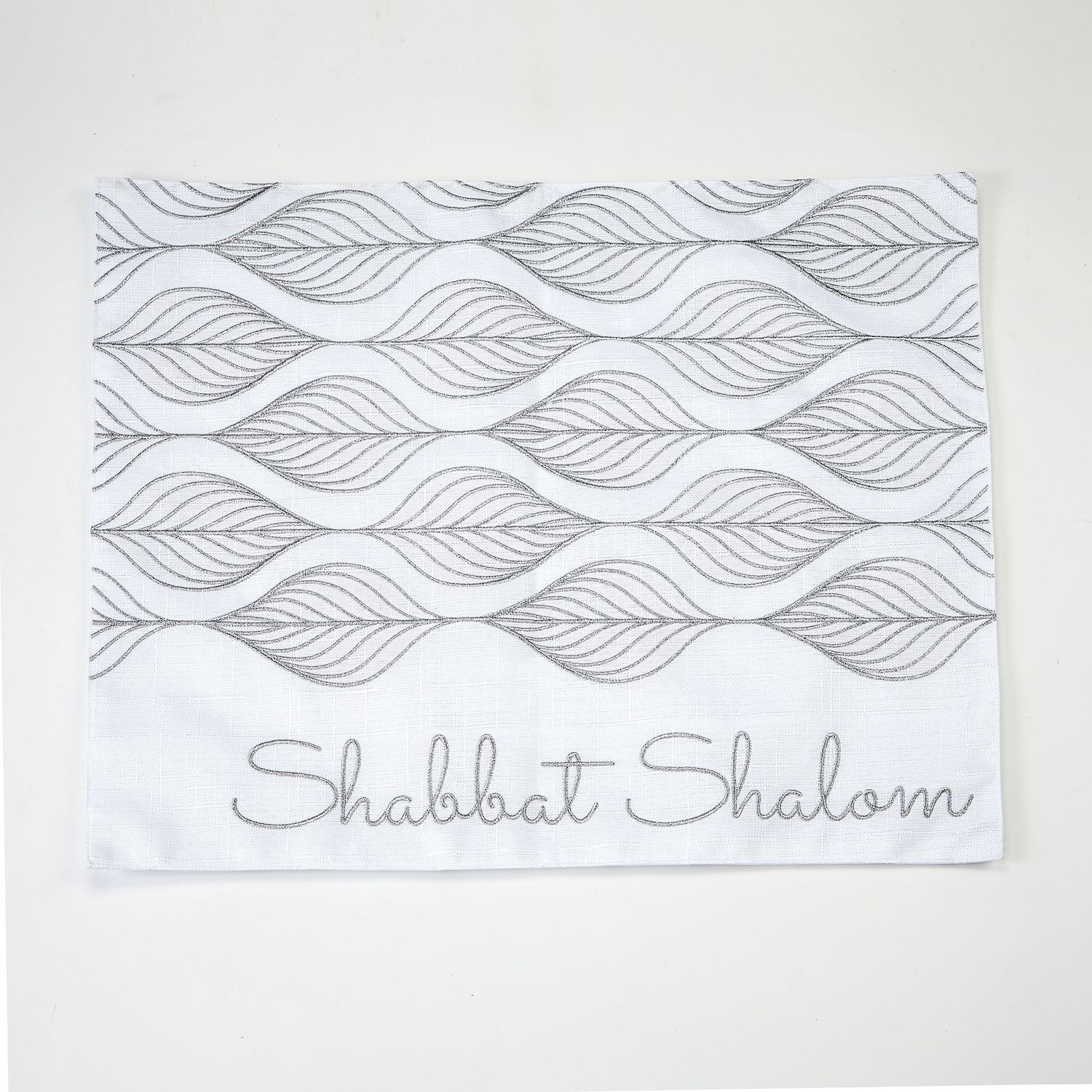 Challah Cover White with Silver Leaves