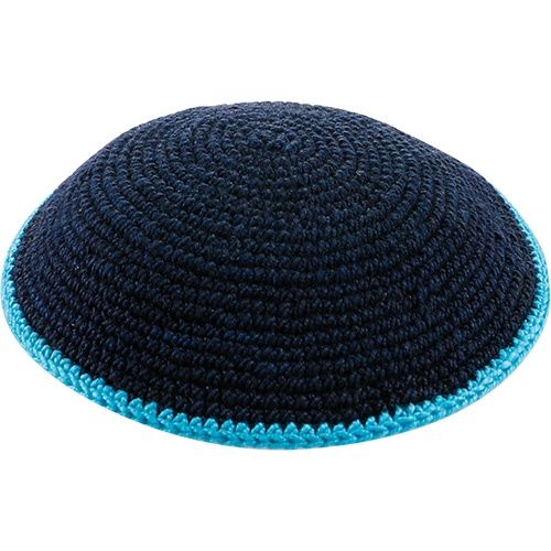 Kippah DMC Black with Turquoise Border 11cm