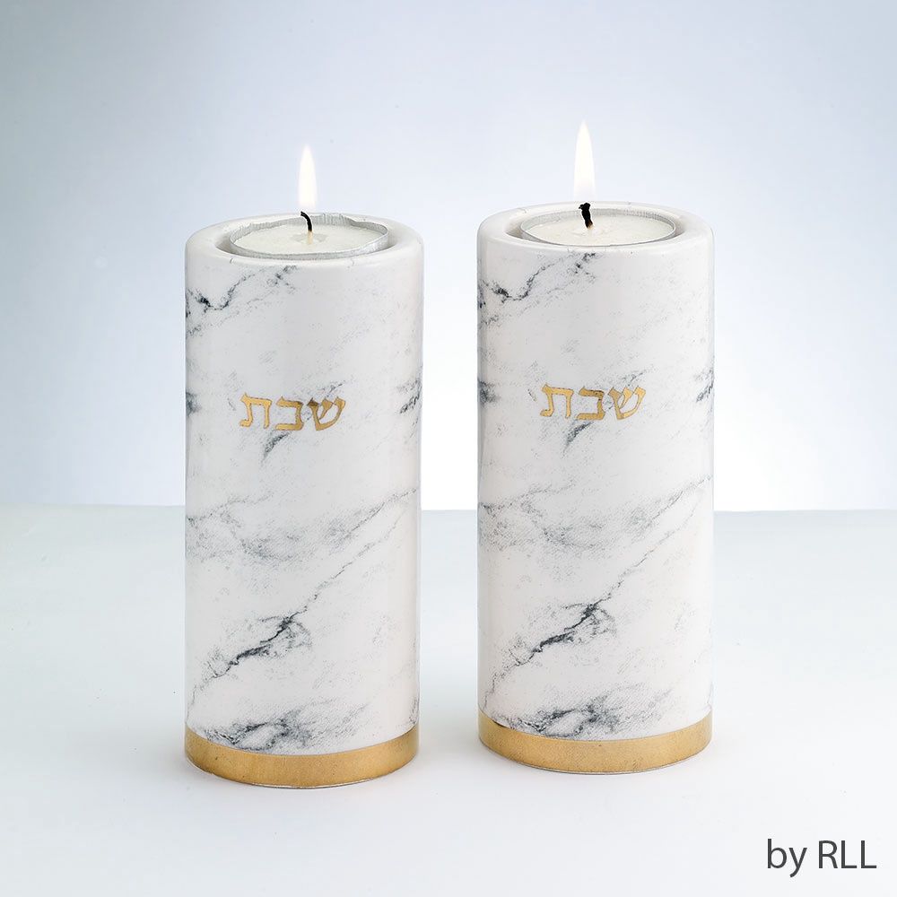 Candlesticks Ceramic Marble Design with Gold Accents