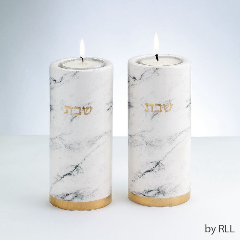 Candlesticks Ceramic Marble Design with Gold Accents