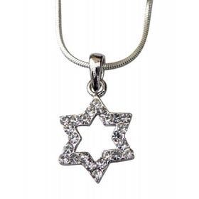 Necklace Rhodium Magen David with Stones
