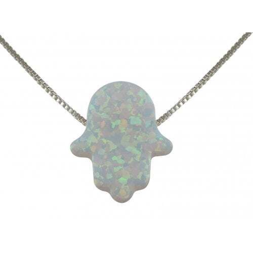 Necklace White Opal Hamsa