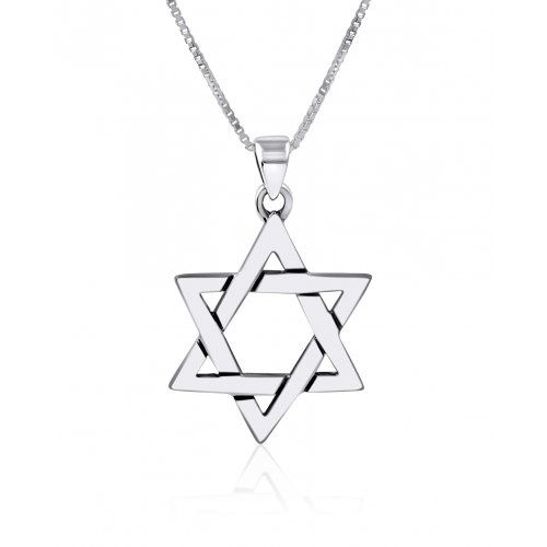Necklace Large Men&#39;s Magen David Interlocking Sterling Silver